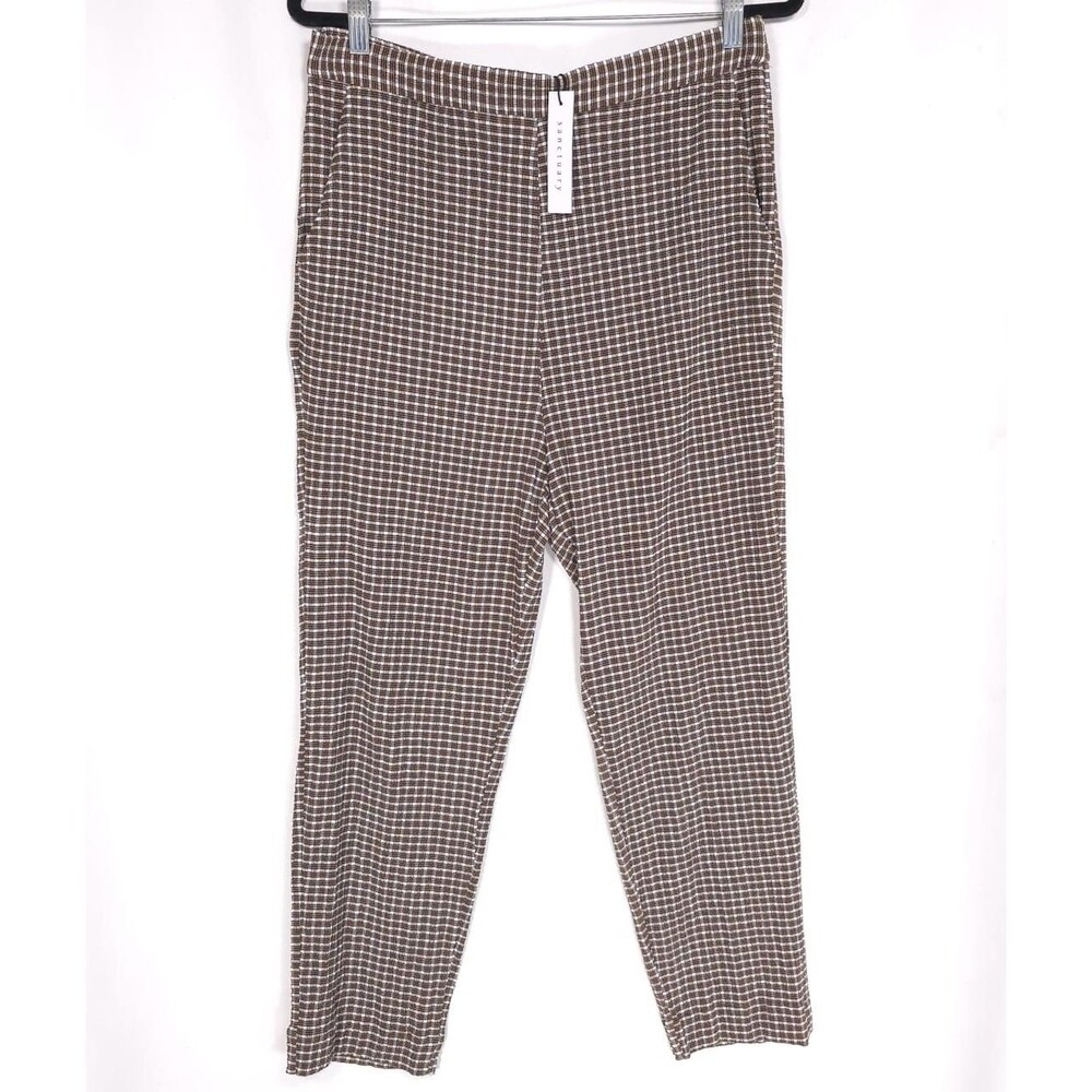 ANTHROPOLOGIE Sanctuary New Pants XL Women's Westside Check Chocolate Crop Brown